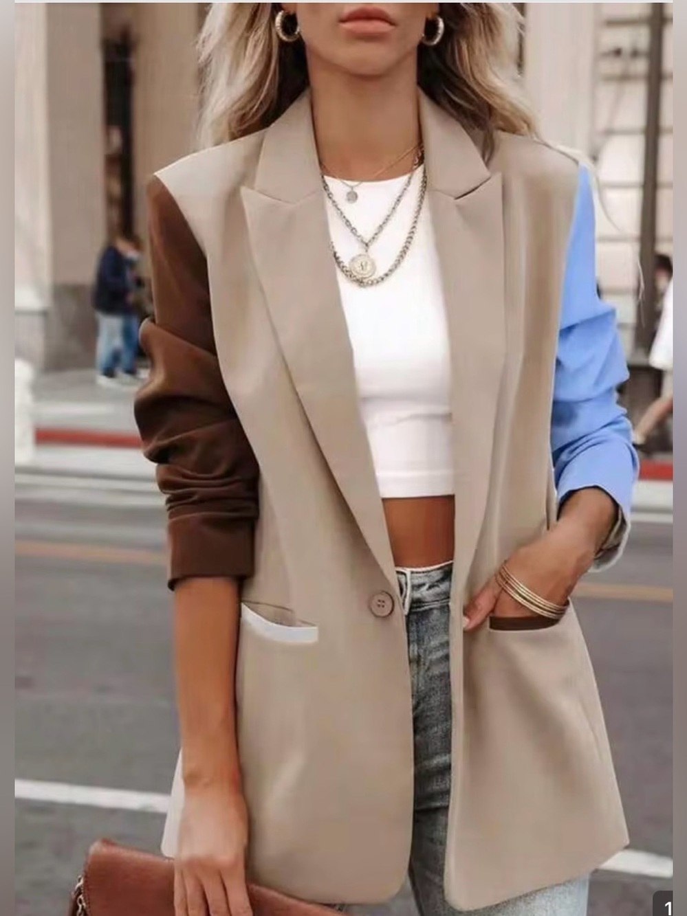SHEIN Long Sleeve Color-block Blazer - Size M
